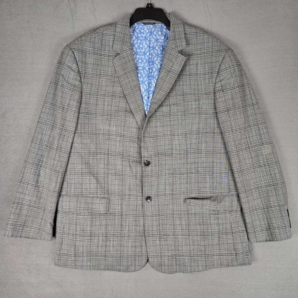 Oak Hill Blazer Mens 2XLT 54 Sport Coat Jacket Check Plaid‎ Gray *READ*